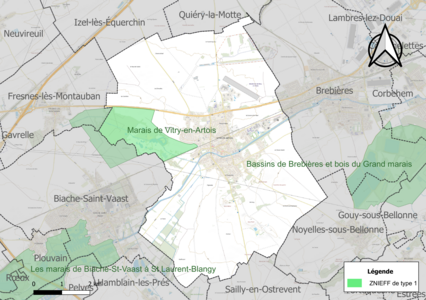 Carte de la ZNIEFF de type 1 sur la commune.