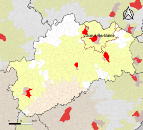 Localisation de l'aire d'attraction de Luxeuil-les-Bains dans le département de la Haute-Saône.