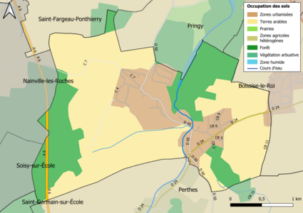 Carte des infrastructures et de l'occupation des sols en 2018 (CLC) de la commune.