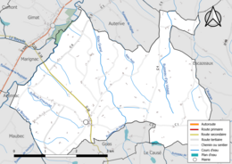 Carte en couleur présentant le réseau hydrographique de la commune