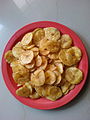 Ripe banana chips from India.