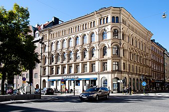 Hörnhuset i kvarteret Bergamotträdet ritat av Adolf Emil Melander.