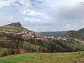 Eğrigöz in springtime. The two hills are visible on either side of the image.