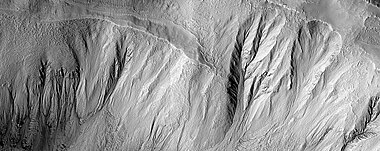 Gullies in a crater, as seen by HiRISE under HiWish program This image was named HiRISE Picture of the Day for June 25, 2024.