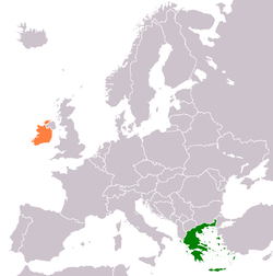 Map indicating locations of Greece and Ireland