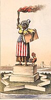 Illustration of the Statue of Liberty caricatured as a Black woman with exaggerated racial features