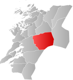 Mapa do condado de Nord-Trøndelag com Snåsa em destaque.