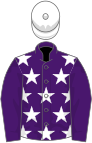 Purple, white stars, purple sleeves, white cap