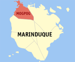 Mapa han Marinduque nga nagpapakita han kahamutang han Mogpog.