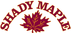 Logo of a maple leaf with the letters "Shady Maple"