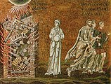 Lot fugge da Sodoma. Mosaico del XII secolo. (Palermo, cappella palatina).