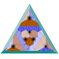 A 9-coloured triple torus (genus-three surface) ‐ blobs denote ends of their respective tunnels