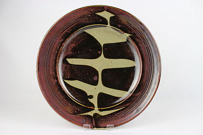 Thrown, Poured Glaze plate by Ray Finch