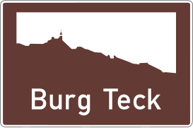 Die erste touristische Unterrichtungstafel an einer Autobahn in der Bundesrepublik Deutschland: Burg Teck