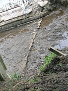 The weir made from sections of the old large 'towers'