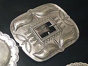 Silver Navajo belt buckle, Woolaroc