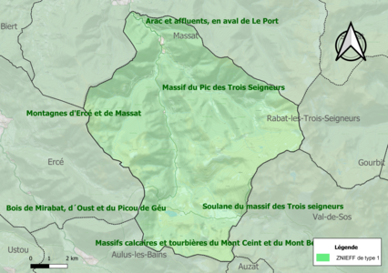 Carte des ZNIEFF de type 1 sur la commune.