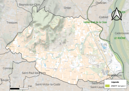 Carte des ZNIEFF de type 2 sur la commune.