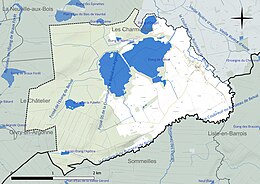 Carte en couleur présentant le réseau hydrographique de la commune