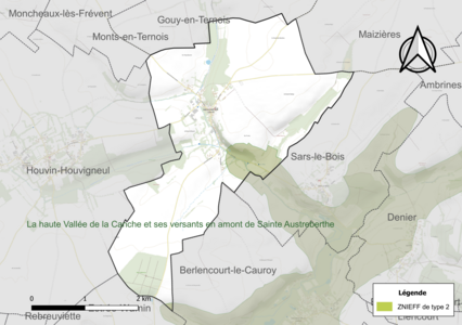 Carte de la ZNIEFF de type 2 sur la commune.