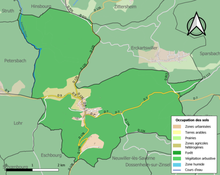 Carte en couleurs présentant l'occupation des sols.