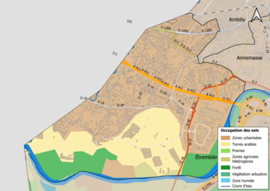 Carte en couleurs présentant l'occupation des sols.