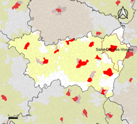 Localisation de l'aire d'attraction de Saint-Dié-des-Vosges dans le département des Vosges.