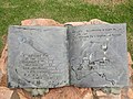 Ogilvie's stone cairn and bronze sculpture at Bourke (2021).