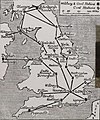 Image 8"Map of Air Routes and Landing Places in Great Britain, as temporarily arranged by the Air Ministry for civilian flying", published in 1919, showing Hounslow, near London, as the hub (from History of aviation)