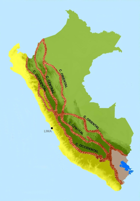 Carte simplifiée des principales cordillères péruviennes.