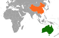 Map indicating locations of Australia and China