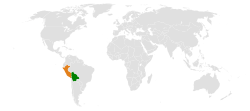 Map indicating locations of Bolivia and Peru