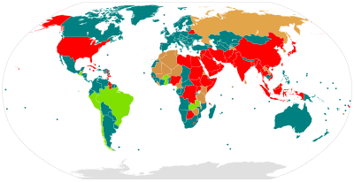 A world map showing countries imposing capital punishment.