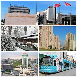 From top to bottom: Bağcılar Square • Molla Gürani Park in winter • Eston Kirazlı Apartment Buildings • Altınbaş University • T1 Kabataş-Bağcılar Tram