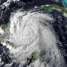 Visible satellite imagery of an intensifying Hurricane Earl approaching Belize on August 3