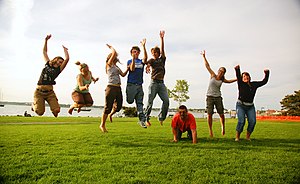 Family group jumping