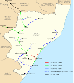 Spoornetwerk van die Natalse Spoorweë, net voordat die Suid-Afrikaanse Spoorweë op 1 Januarie 1912 gestig is.