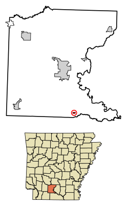 Location of Louann in Ouachita County, Arkansas.