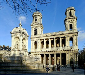 Église Saint-Sulpice. À droite, la tour-clocher réalisée par Oudot de Maclaurin. À gauche, celle réalisée par Jean-François-Thérèse Chalgrin