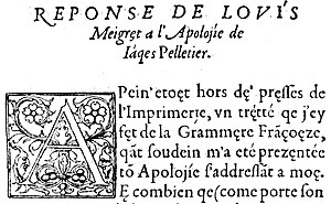 Début de paragraphe de Louis Meigret, Réponse de Louis Meigret, 1550.