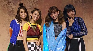 Scandal at the House of Blues in Anaheim, California, 2018. From left to right: Tomomi, Haruna, Rina, Mami