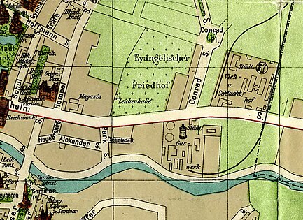 Slaughterhouse complex on a 1914 Bydgoszcz map