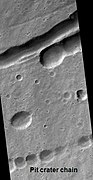 Pit crater chains around Tyrrhenus Mons.