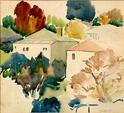 Watercolour landscape sketch, John Weeks, c. 1950