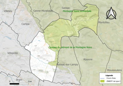 Carte des ZNIEFF de type 2 sur la commune.