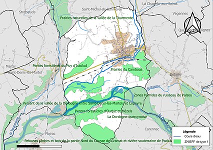 Carte des ZNIEFF de type 1 sur la commune.