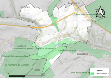 Carte des ZNIEFF de type 1 sur la commune.