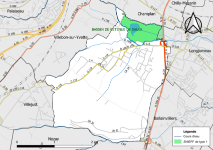 Carte des ZNIEFF de type 1 sur la commune.