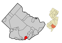 Map of Somers Point in Atlantic County. Inset: Location of Atlantic County highlighted in the State of New Jersey.