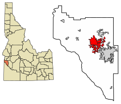 Location of Caldwell in Canyon County, Idaho.